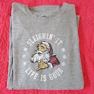 50% Off All Christmas!!  Gray Santa Graphic Longsleeve Tee XXL